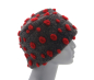 Preview: Unikat Mütze Musterwalkstoff Walk gefüttert handgefertigt Punkte rot