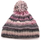 Preview: Gebeana Damen Strick-Mütze rosa-grau Bommel Strick made in Germany