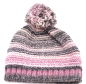 Preview: Gebeana Damen Strick-Mütze rosa-grau Bommel Strickmade in Germany