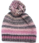 Preview: Gebeana Damen Strick-Mütze rosa-grau Bommel Strickmade in Germany