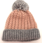 Preview: Damen Faustmann Strick-Mütze rosa-grau Bommel Strick