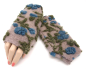 Preview: STULPEN Blumen blau auf beige HANDGEFERTIGT mit Daumenloch