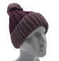 Preview: Damen Faustmann Strick-Mütze lila aubergine Bommel Strick
