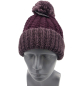 Preview: Damen Faustmann Strick-Mütze lila aubergine Bommel Strick
