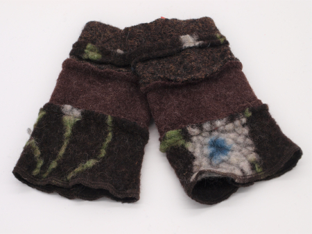 Stulpen Pulswärmer Unikat Blumen braun