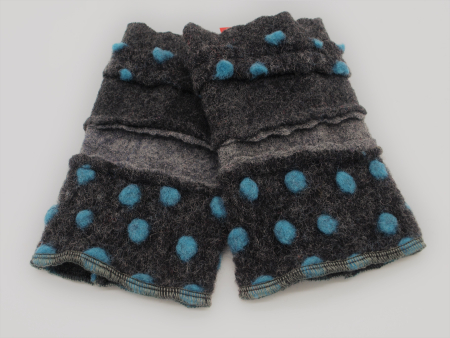 Stulpen Pulswärmer Unikat Punkte türkis-grau