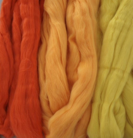 Filzwolle 220g superfeiner Merino-Kammzug Filzen 19,5mic gelb-sonnengelb-orange