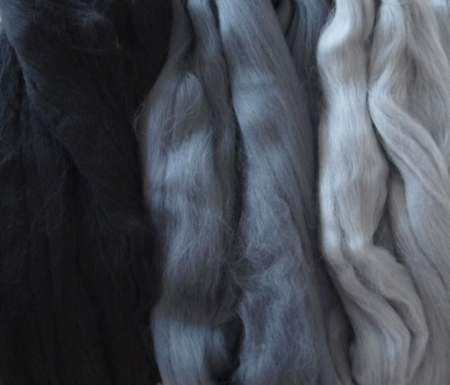 Filzwolle 200g superfeiner Merino-Kammzug Filzen 19,5mic schwarz- Grautöne