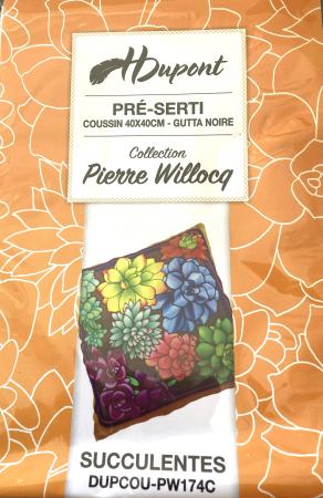 Preview: Succulentes GUTTA-KISSENHÜLLE  Pierre Willocq Kollektion Habotai / Ponge 8 Kontur SCHWARZ