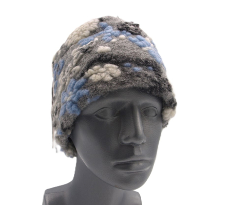 Mütze Musterwalkstoff Blumen auf hellblau Walk gefüttert handgefertigt