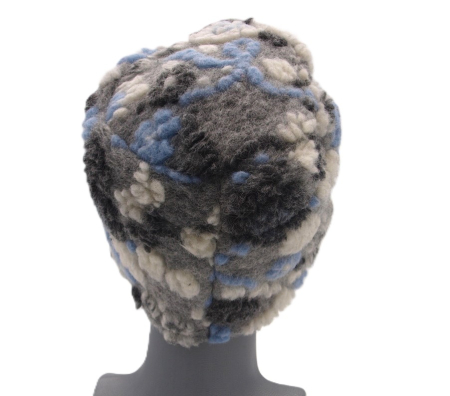 Preview: Mütze Musterwalkstoff Blumen auf hellblau Walk gefüttert handgefertigt