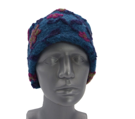 Unikat Mütze Musterwalkstoff Walk gefüttert handgefertigt