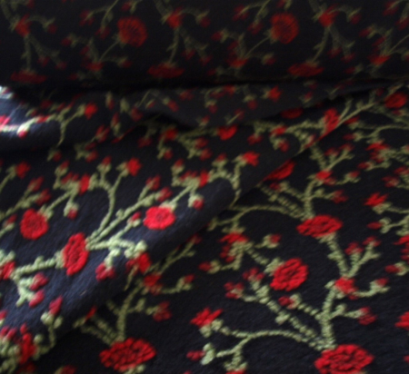 Preview: Neu eingetroffen Musterwalk Blumen rot auf schwarz Walkloden Italien