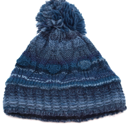 Gebeana Damen Strick-Mütze blau Bommel Strick made in Germany
