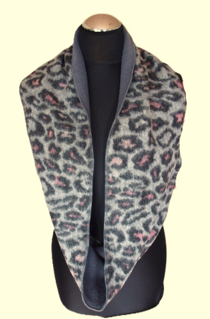 Preview: Loop Leo Walkstoff Loopschal Baumwollfleece grau-rosa gefüttert