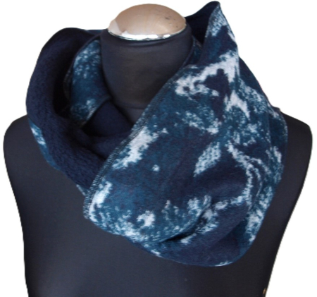 Loop Walkstoff Loopschal Baumwollfleece dunkelblau gefüttert edel exclusiv