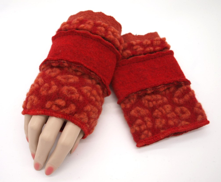 Neu Stulpen Pulswärmer Unikat Kreise orange auf rot