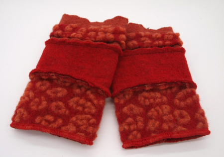 Preview: Neu Stulpen Pulswärmer Unikat Kreise orange auf rot