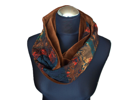 Loop Orient Paisley Loopschal Baumwollsamt braun gefüttert