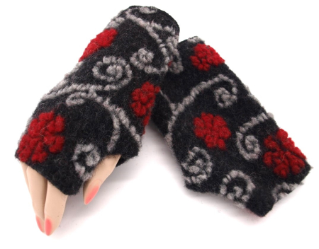 STULPEN BLUMEN ROT AUF ANTHRAZIT HANDGEFERTIGT mit Daumenloch