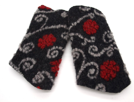 Preview: STULPEN GRAU MIT ROTEN Blumen HANDGEFERTIGT mit Spitze