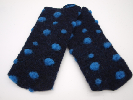 Preview: STULPEN blaue Punkte auf dunkelblau HANDGEFERTIGT mit Spitze