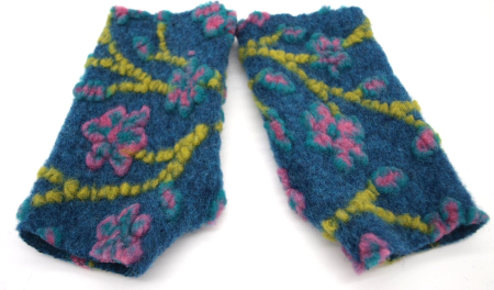 Preview: STULPEN Blumen rosa auf blau HANDGEFERTIGT mit Daumenloch