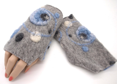 STULPEN Kreise hellblau auf grau HANDGEFERTIGT mit Daumenloch