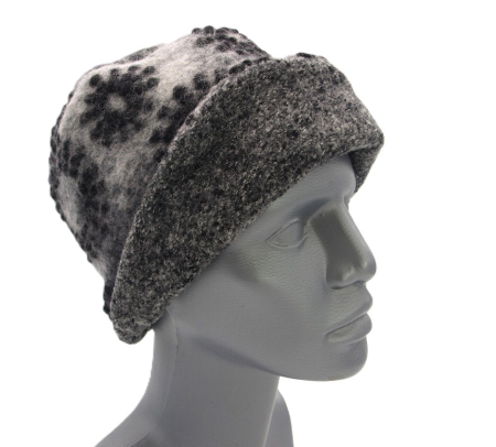 Hut Musterwalkstoff Strahlen schwarz auf grau gefüttert unifarbener Walk Einheitsgröße