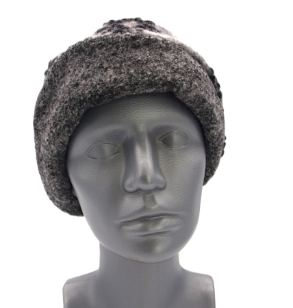 Preview: Hut Musterwalkstoff Strahlen schwarz auf grau gefüttert unifarbener Walk Einheitsgröße