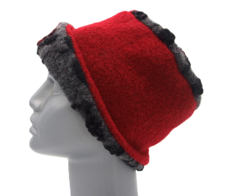 Hut Musterwalkstoff Blumen rot auf schwarz gefüttert rot Walk Einheitsgröße