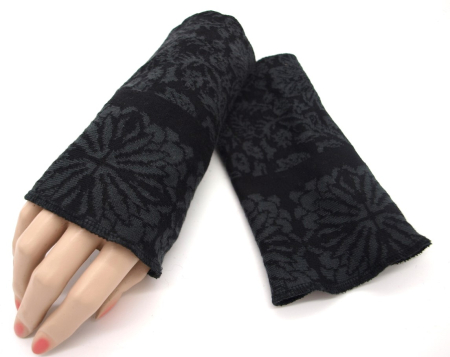 Stulpen Pulswärmer schwarz-grau aus Jaquardstrick Baumwolle handgefertigt Unikat