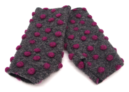 Preview: STULPEN Punkte pink auf anthrazit HANDGEFERTIGT mit Daumenloch