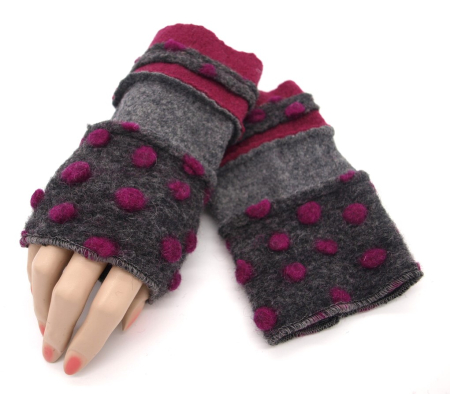 Stulpen Pulswärmer Armstulpen Unikat Punkte pink auf anthrazit