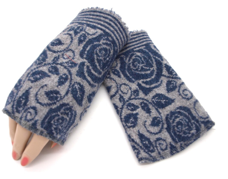 Stulpen Pulswärmer blau-grau aus Merinostrick handgefertigt Unikat