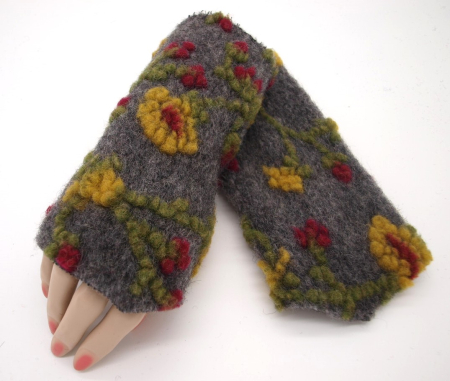 STULPEN Blumen gelb auf grau mit Sptitze HANDGEFERTIGT