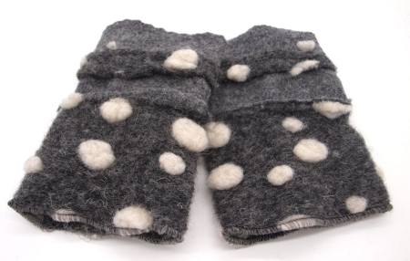 Stulpen Pulswärmer Armstulpen Unikat Punkte weiß auf grau