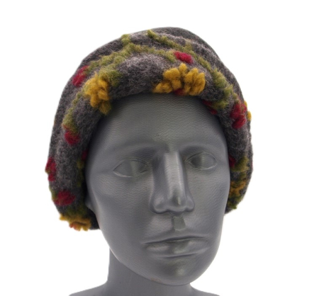 Preview: Hut Musterwalkstoff Blumen gelb auf anthrazit gefüttert Walk Einheitsgröße