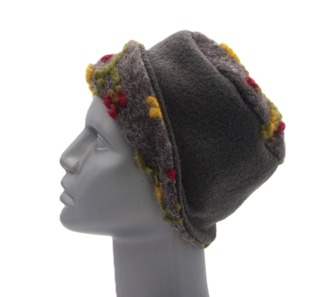 Preview: Hut Musterwalkstoff Blumen gelb auf anthrazit gefüttert Walk Einheitsgröße