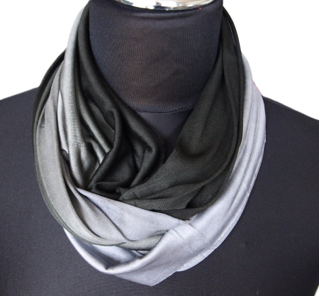 SCHLAUCHSCHAL LOOP SEIDENJERSEY 100% reine Seide grau-schwarz