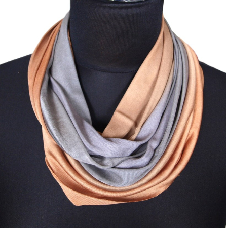 SCHLAUCHSCHAL LOOP SEIDENJERSEY 100% reine Seide grau-beige