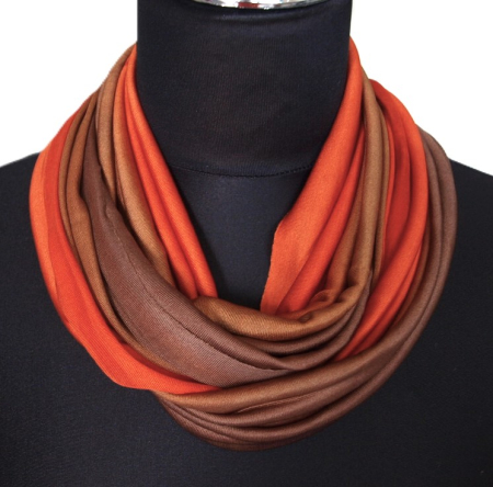 SCHLAUCHSCHAL LOOP SEIDENJERSEY 100% reine Seide orange-braun