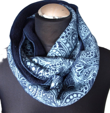 Loop Baumwolljaquard Loopschal Baumwollfleece blau gefüttert edel exclusiv