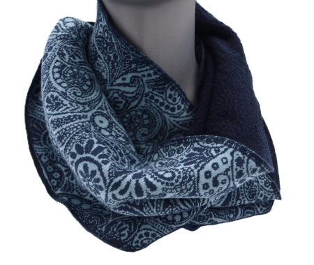 Preview: Loop Baumwolljaquard Loopschal Baumwollfleece blau gefüttert edel exclusiv
