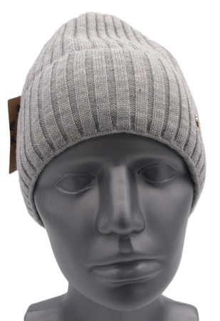 Preview: Lachti Strickmütze Rippenmuster komplett gefüttert warm Viskose hellgrau