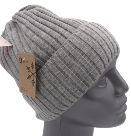 Preview: Lachti Strickmütze Rippenmuster komplett gefüttert warm Viskose hellgrau