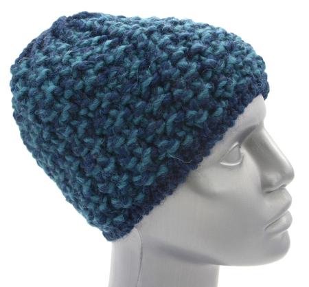 Strickmütze Beanie kurz Ballonmütze Fa. Gebeana Strick blau gefüttert made Germany
