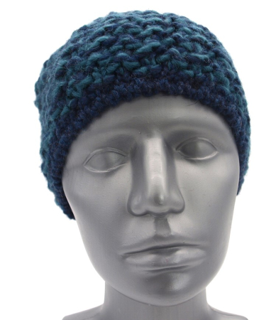 Preview: Strickmütze Beanie kurz Ballonmütze Fa. Gebeana Strick blau gefüttert made Germany