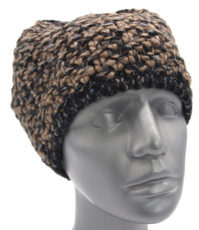 Strickmütze Beanie lang braun Ballonmütze Fa. Gebeana Strickgrau gefüttert made Germany