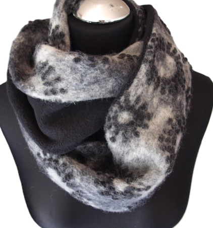 Preview: Loop Musterwalk Loopschal Winter warm Fleece schwarz gefüttert Unikat